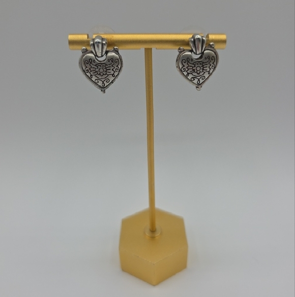 Brighton Jewelry - Retired Brighton Puff Heart Sterling Silver Heart Filigree Earrings